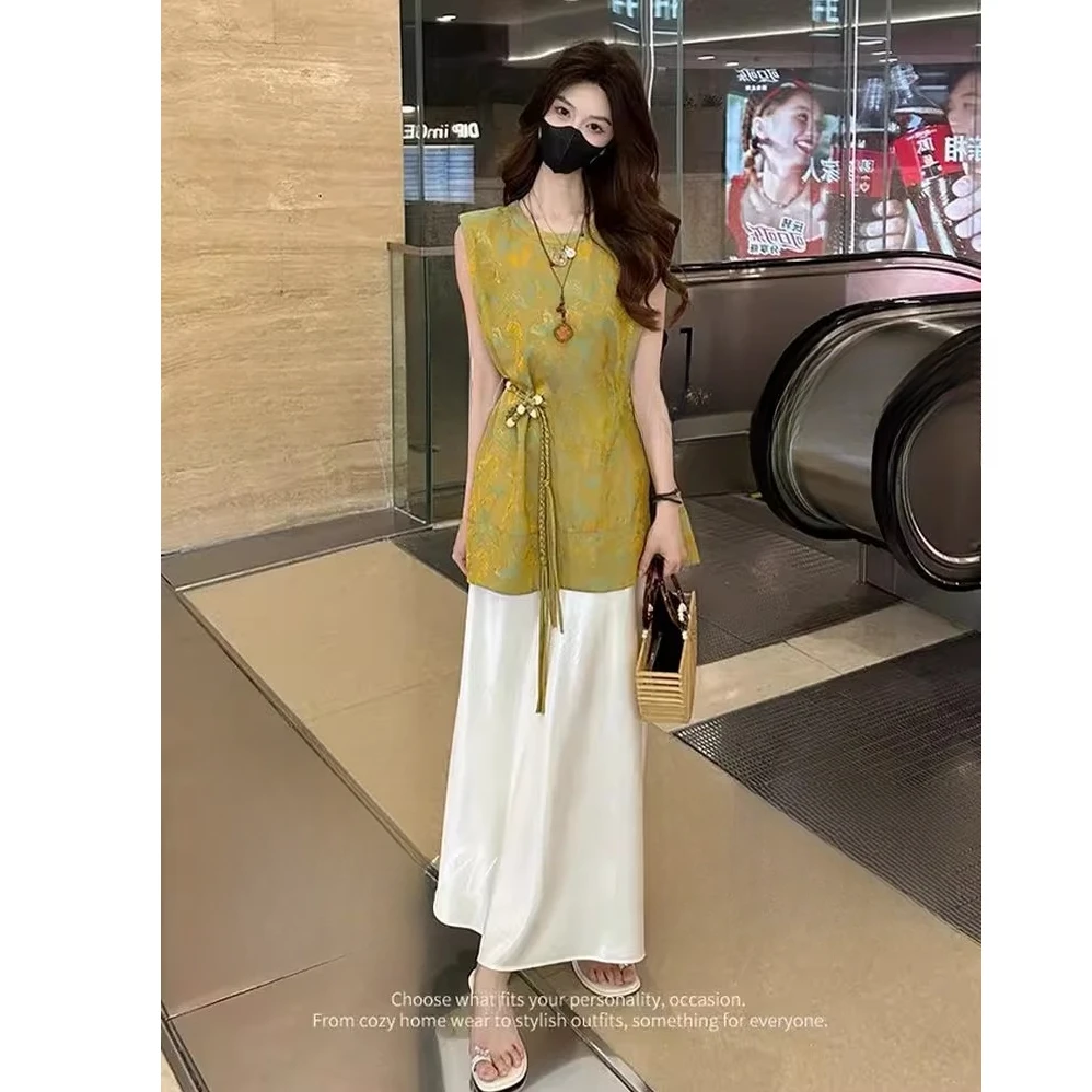 拉夏贝尔时尚新中式套装女夏季新款洋气显瘦减龄国风半身裙两件套