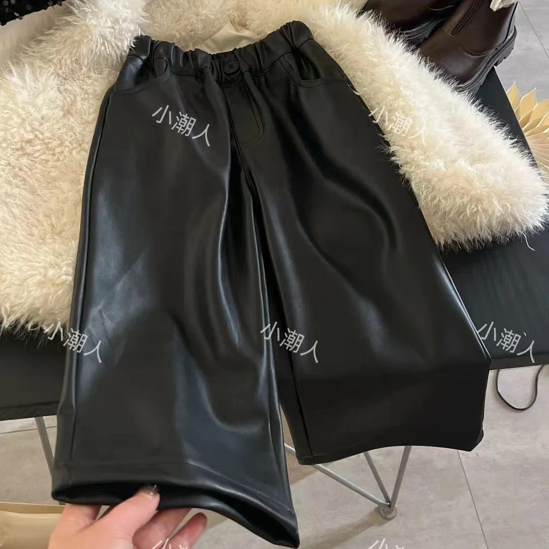 设计感女童百搭磨毛绒一体绒时髦洋气直筒裤阔腿裤皮裤