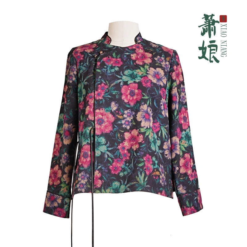 萧娘【嫣然】香云纱女上衣新中式宽松桑蚕丝国风长袖1852