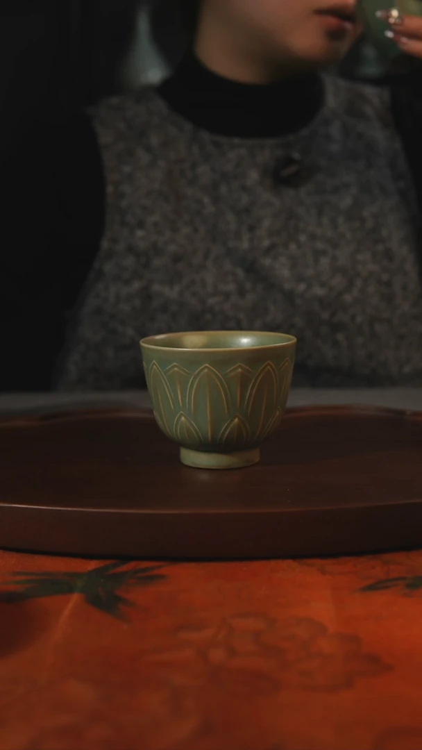 杯子柴烧 莲花瓣杯 汝州原产地原矿仿古老釉