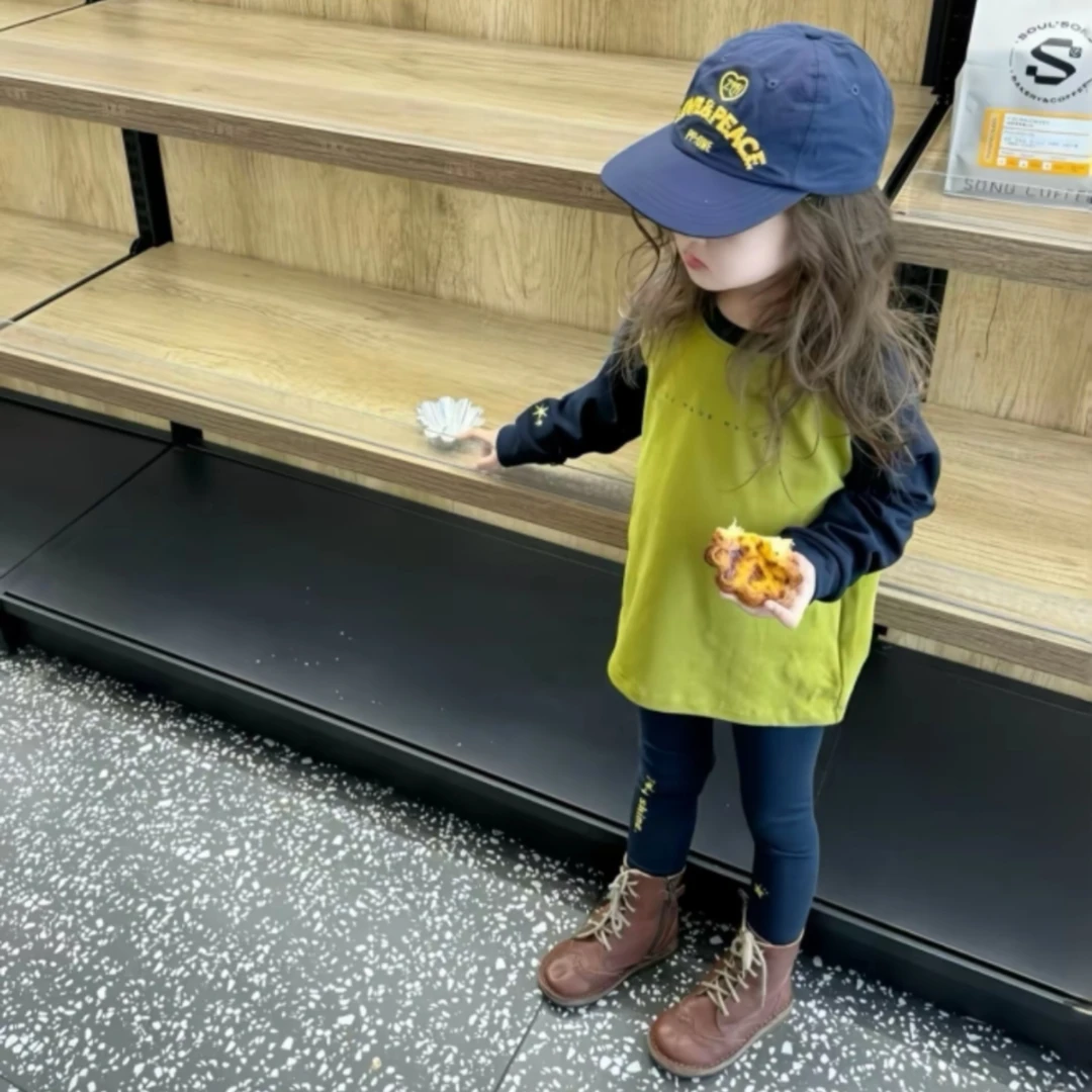 壹妈韩版童装女童秋季套装洋气儿童拼色t恤休闲上衣打底裤两件套