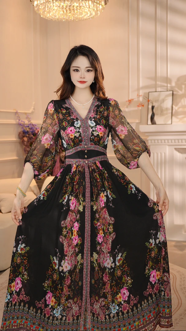 【巴塞罗那】25年显白清透名媛风优雅气质收腰高端连衣裙