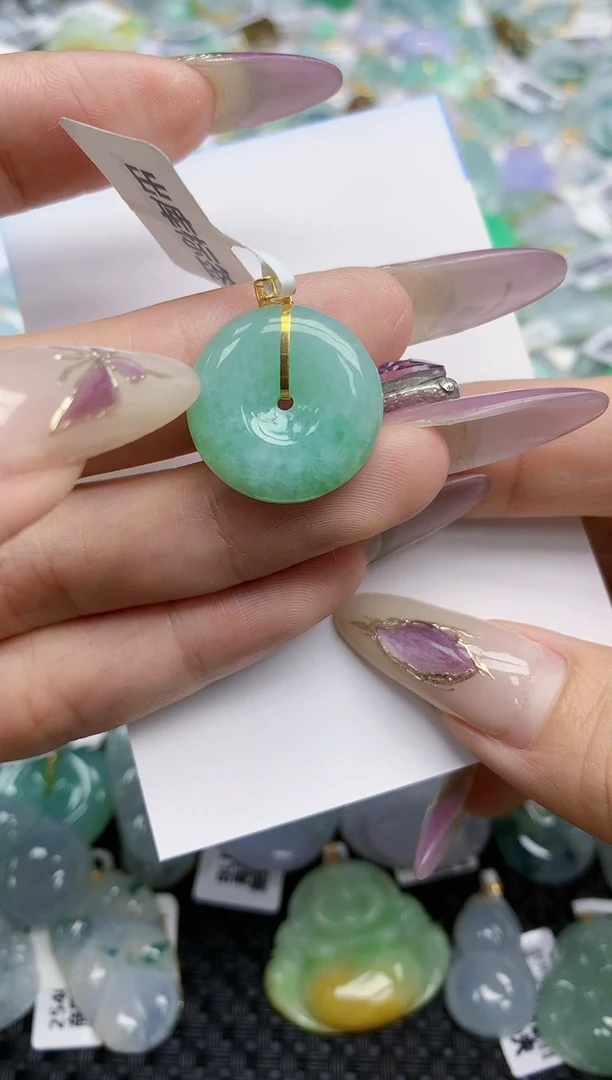 翡翠挂件18K金镶嵌167   天然翡翠A货