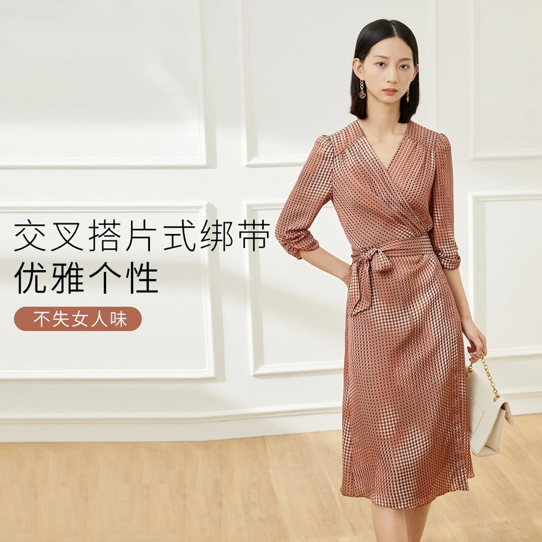 赢智尚夏季新款女装五分袖X型中长连衣裙显瘦系带收腰长裙ZF01743