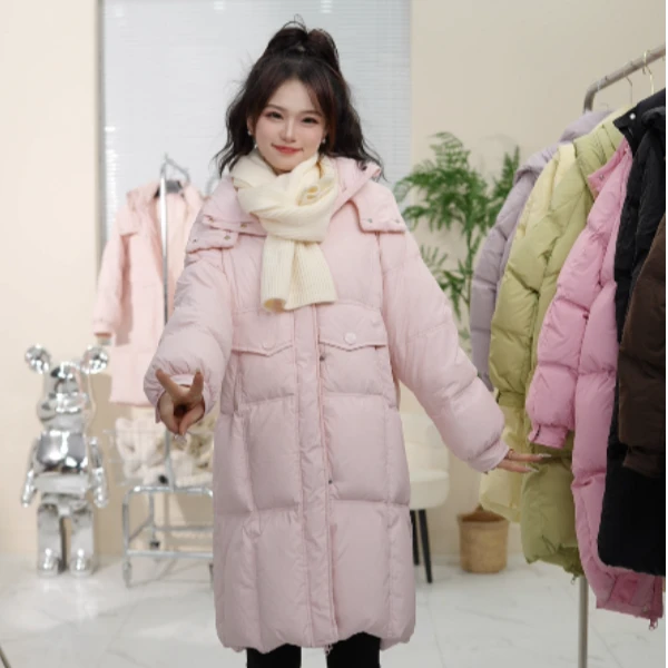 2024新款羽绒服女韩版中长款M扣子连帽休闲百搭