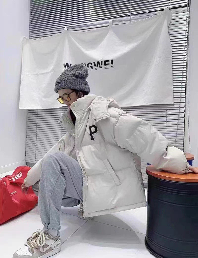 韩版宽松小P男女同款休闲保暖外套情侣连帽Y004