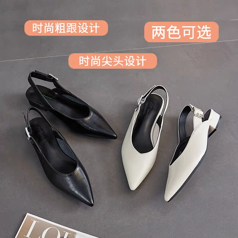 诗涵家 粗跟尖头包头凉鞋68-31偏瘦