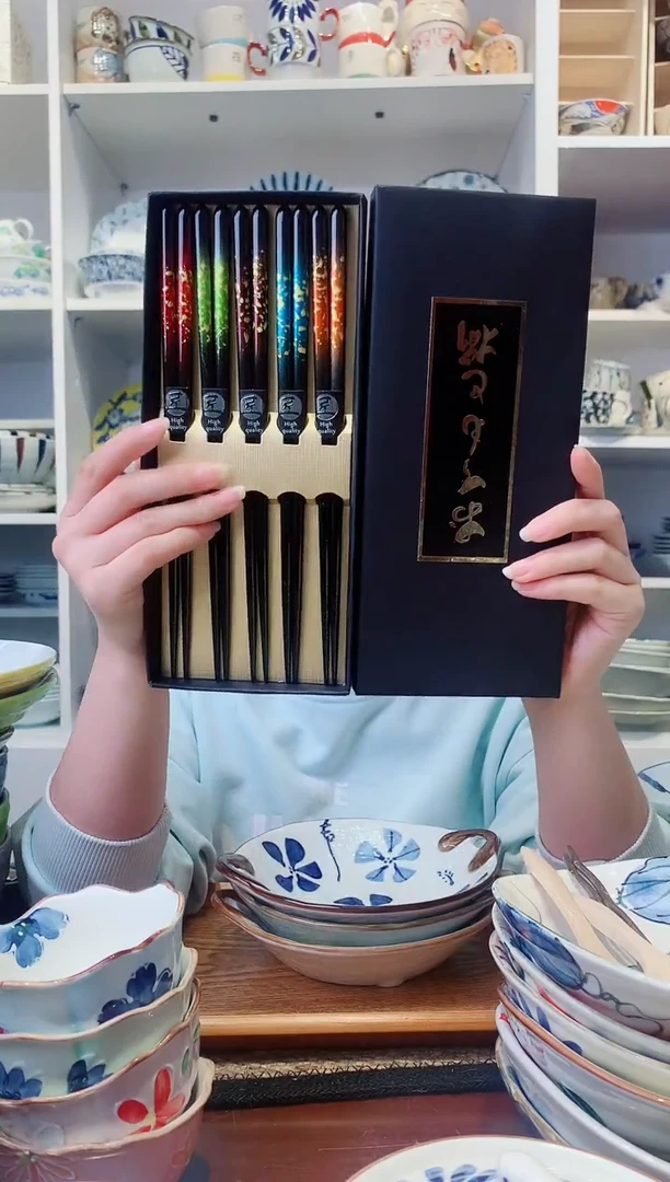 陶瓷日本进口纯实木筷子礼盒装