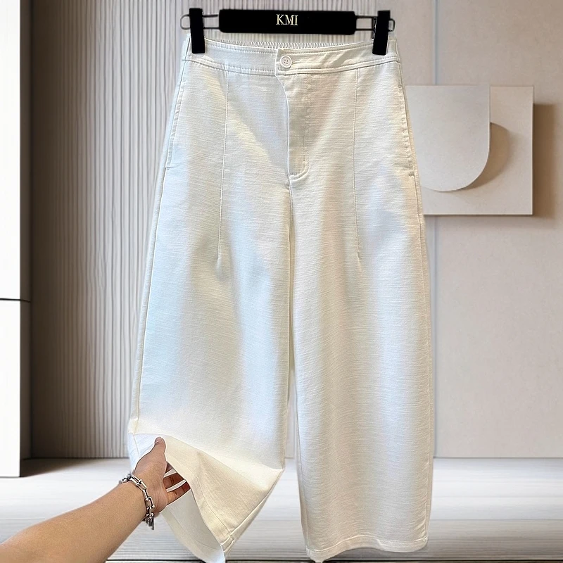 2025夏季欧洲站轻奢高腰女休闲裤气球裤宽松百搭九分弯刀裤