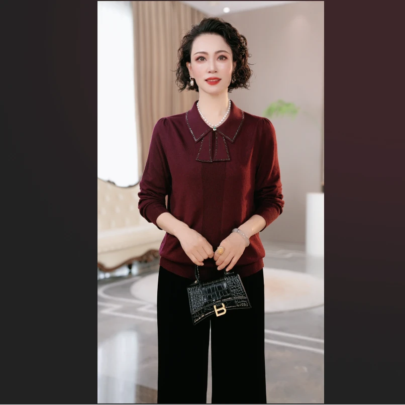 妈妈装秋装2025年新款针织衫时尚上衣服气质中年女装休闲时尚上衣