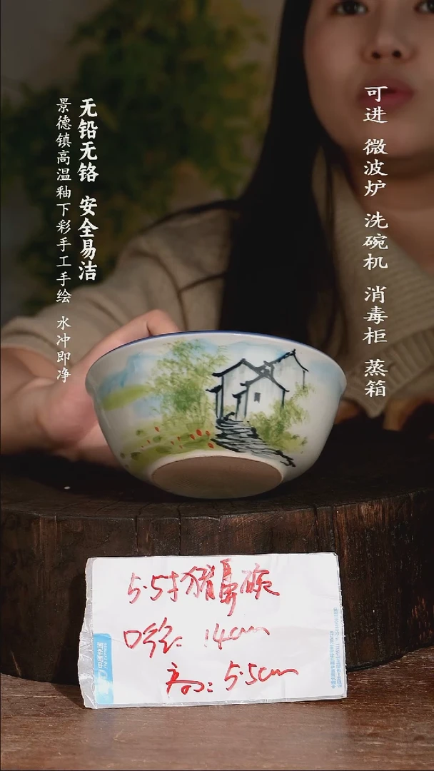 碗陶瓷景德镇高温瓷釉下彩手绘陶瓷