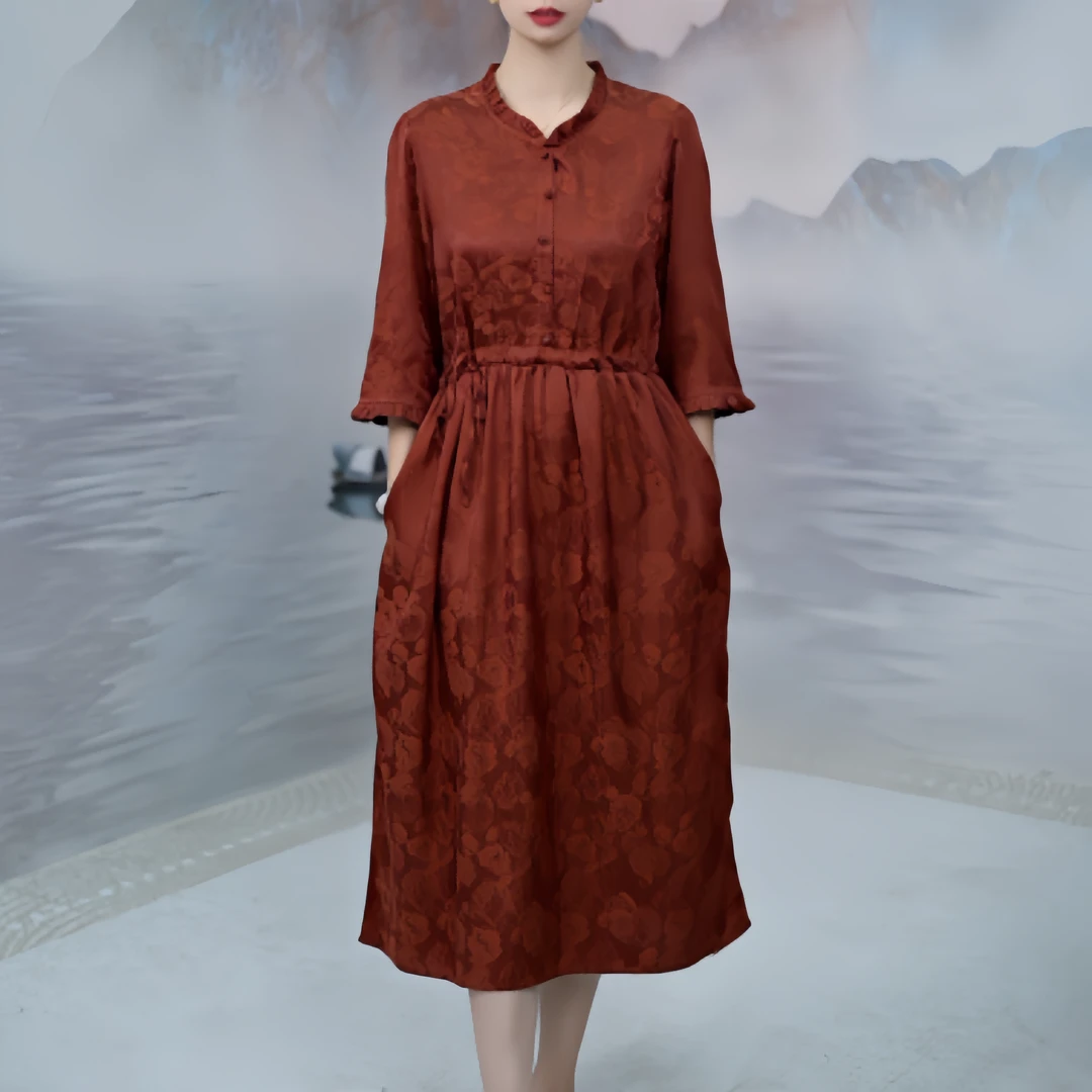 2412时尚气质系带收腰显瘦修身v领百搭夏季女装连衣裙中长款