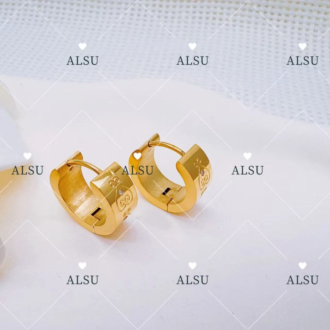 合金锆石耳饰 ALSU原创新款经典民族风光面带花纹小耳圈百搭时尚