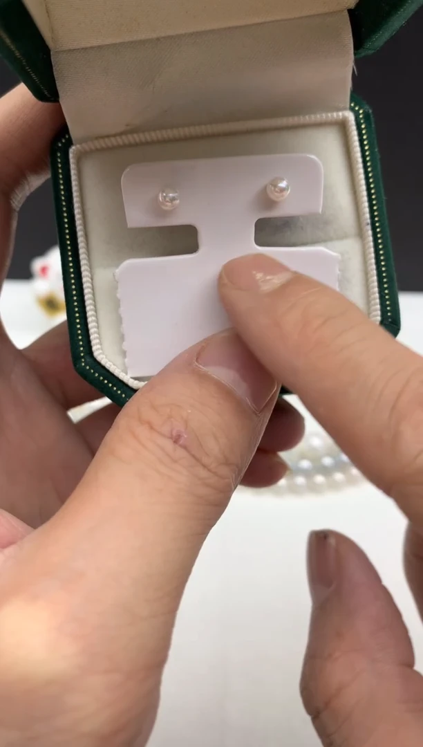 银S925镶嵌ff海水珍珠akoya白珠耳饰3~4mm