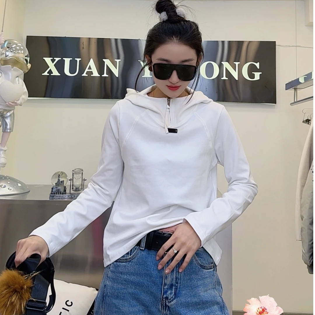 【壹桐优选】24年打底休闲百搭长袖显瘦修身纯色秋冬连帽简约28396