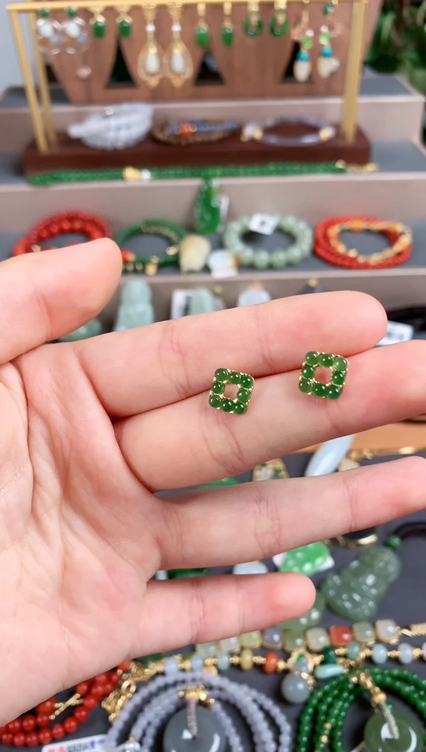 银S925镶嵌和田玉耳饰1