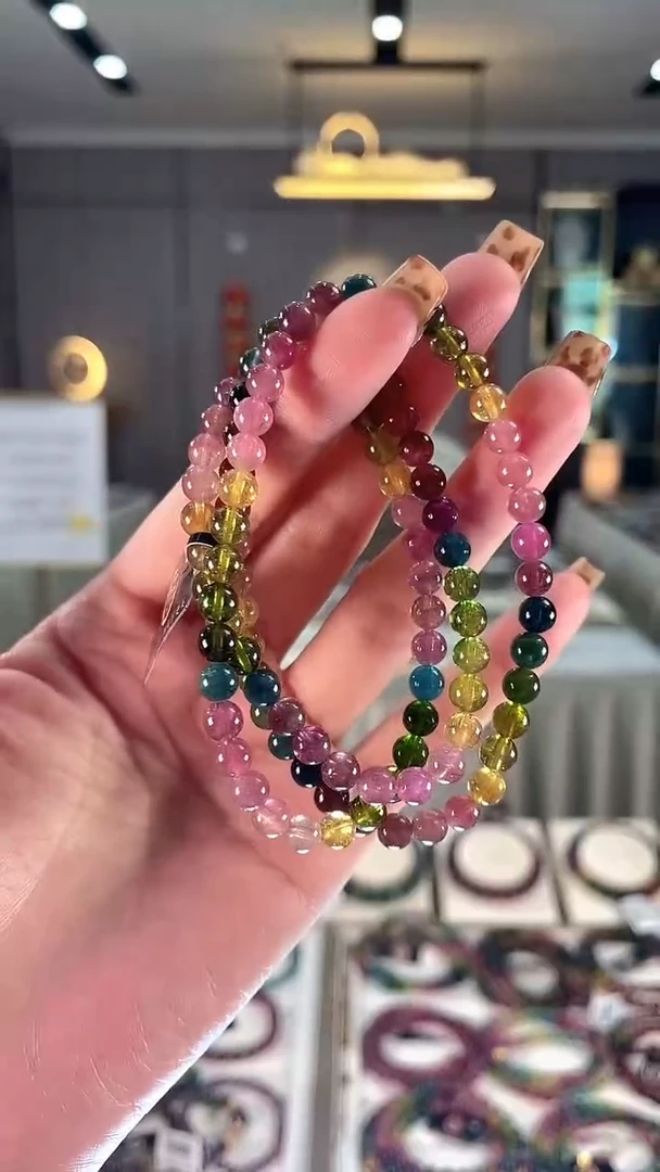 未镶嵌老矿碧玺色标彩虹三圈手串5mm+碧玺dan多样性发货一条