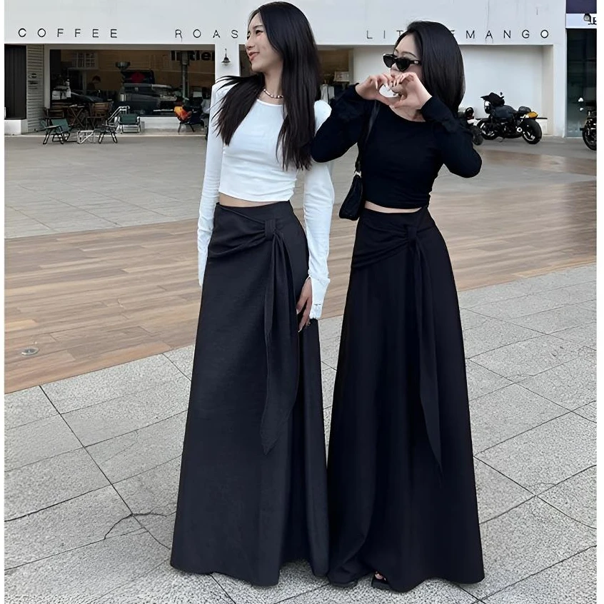 法式飘带设计遮胯垂感休闲长裙女早秋新款时尚高腰显瘦百搭半身裙