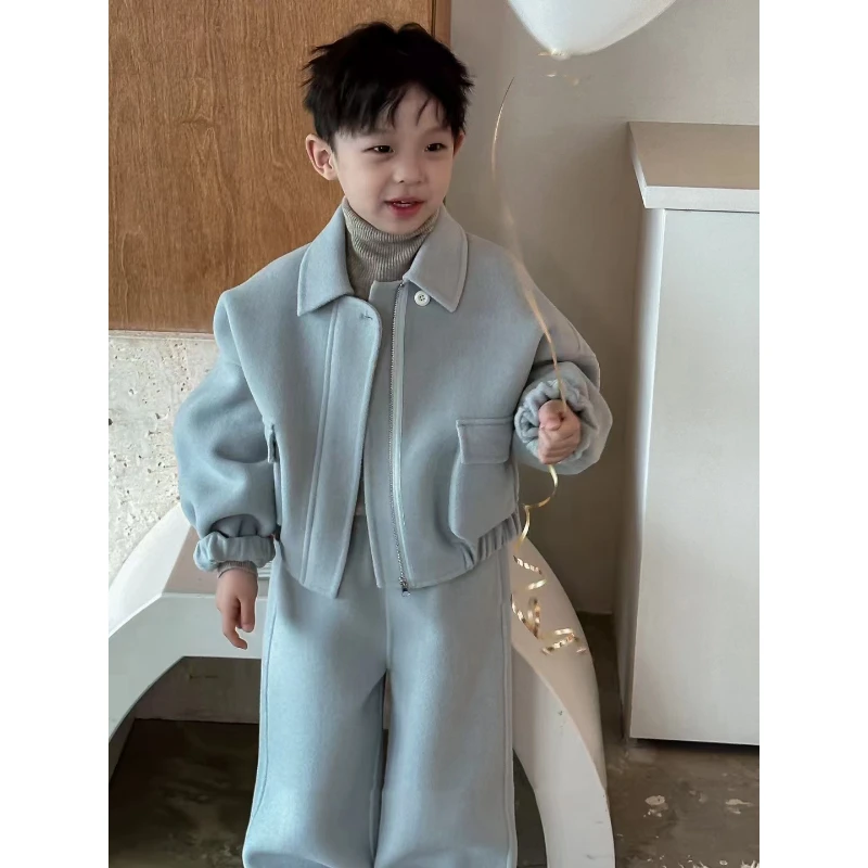 现货壹妈韩版童装男童呢大衣秋冬儿童痞帅时髦小男孩洋气百搭外套