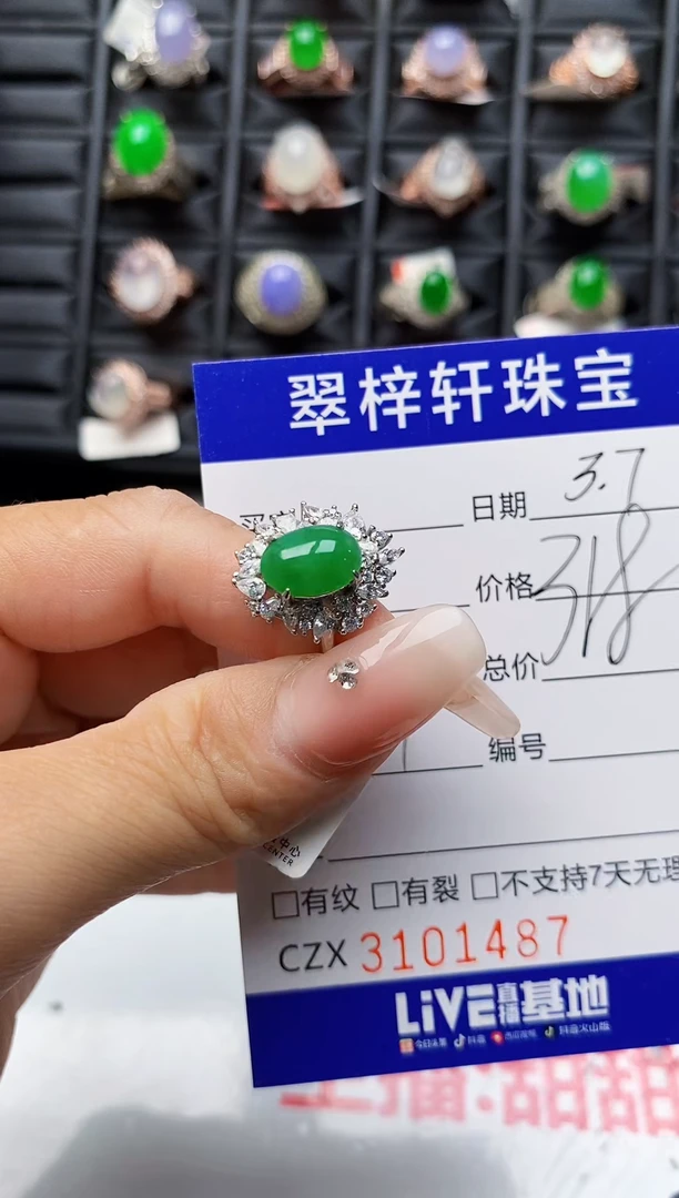 【闪购商品】翡翠戒指银S925镶嵌1487