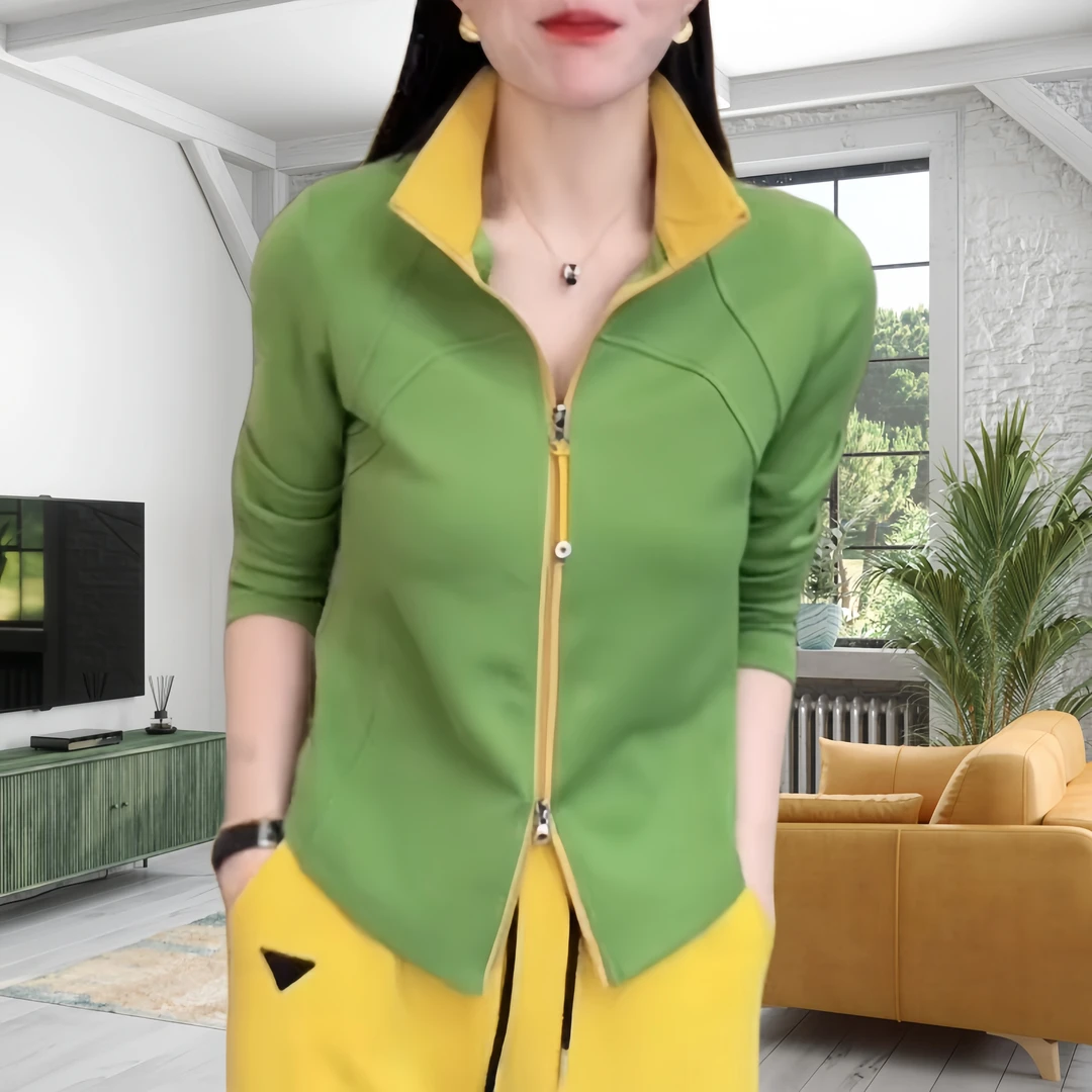 2025春季新品时尚百搭修身显瘦运动纯色拉链打底女士长袖上衣