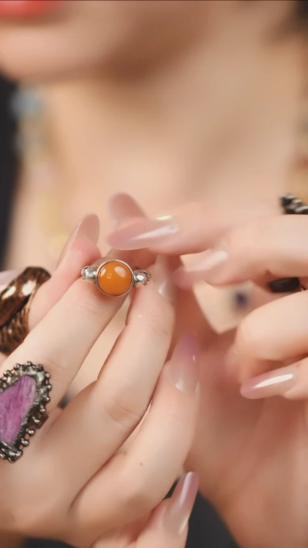 未镶嵌蜜蜡戒指S925银蜜蜡戒指