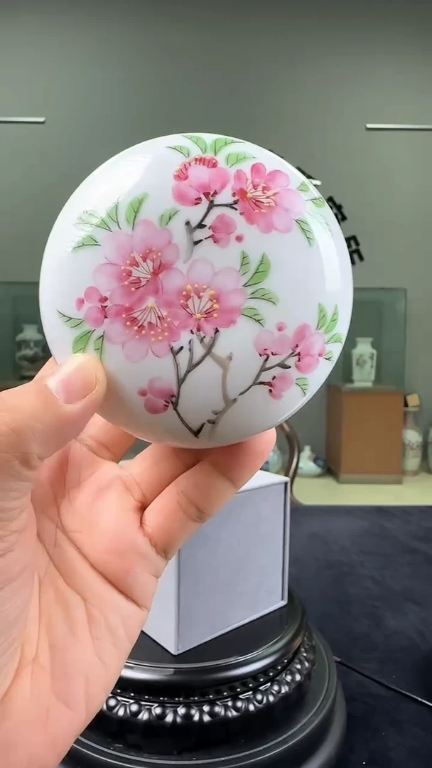 摆件水点桃花文房摆件印泥盒