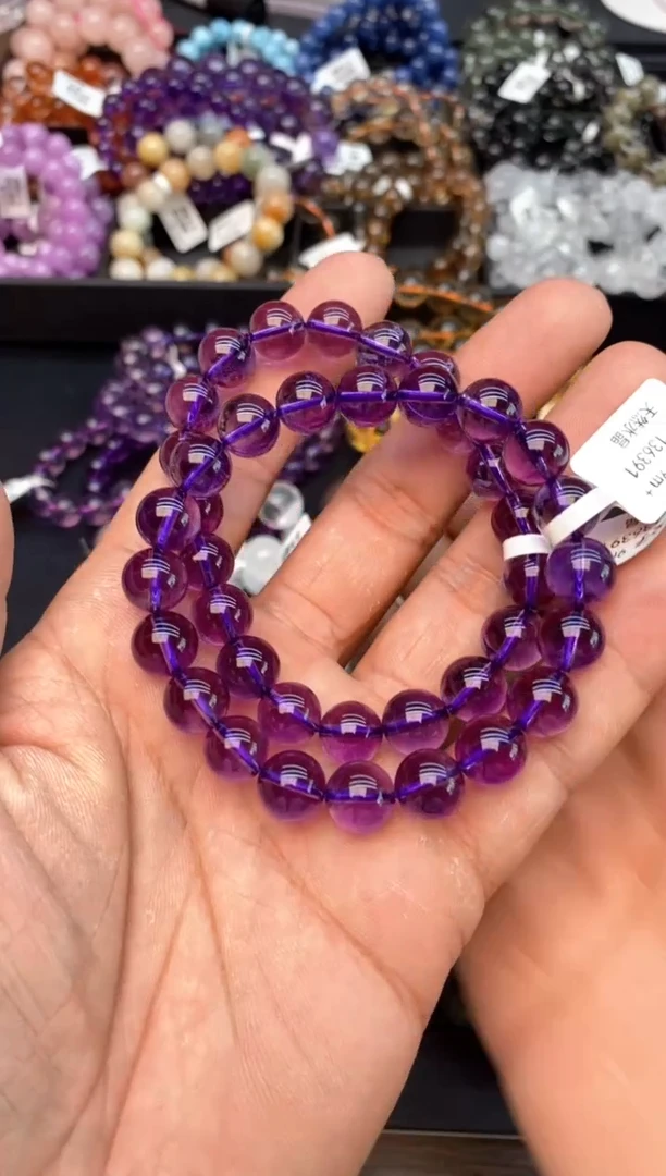 水晶手串未镶嵌17紫水9mm+ 多样性发其一