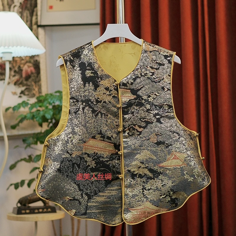 【江南楼阁】非遗中式宋锦香云圆领马甲国风马夹设计师马夹坎肩百搭