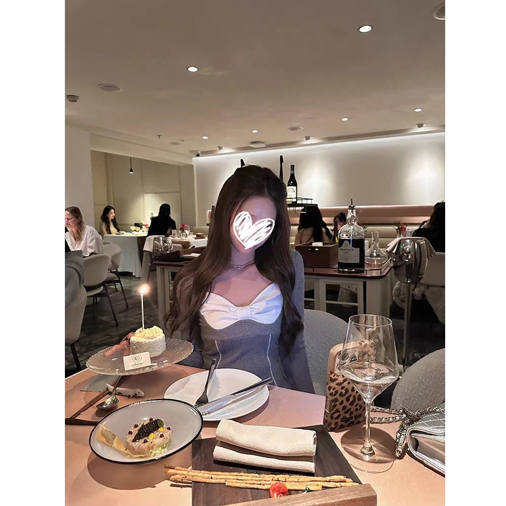人鱼直角肩 精致白色缎面蝴蝶结拼接方领衫修身内搭#Y636
