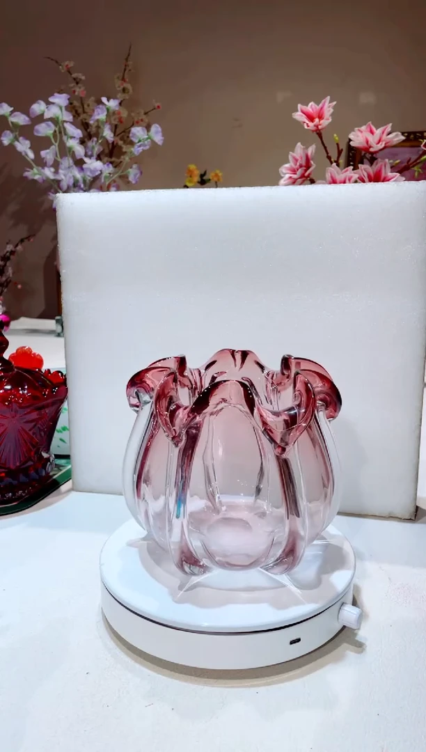 【闪购商品】琉璃手工艺品紫金透明花朵花瓶 微瑕