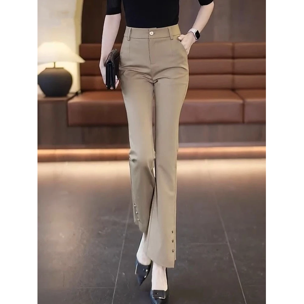 喇叭裤女2025春秋显瘦气质高腰直筒时尚休闲夏季微喇垂感开叉阔腿