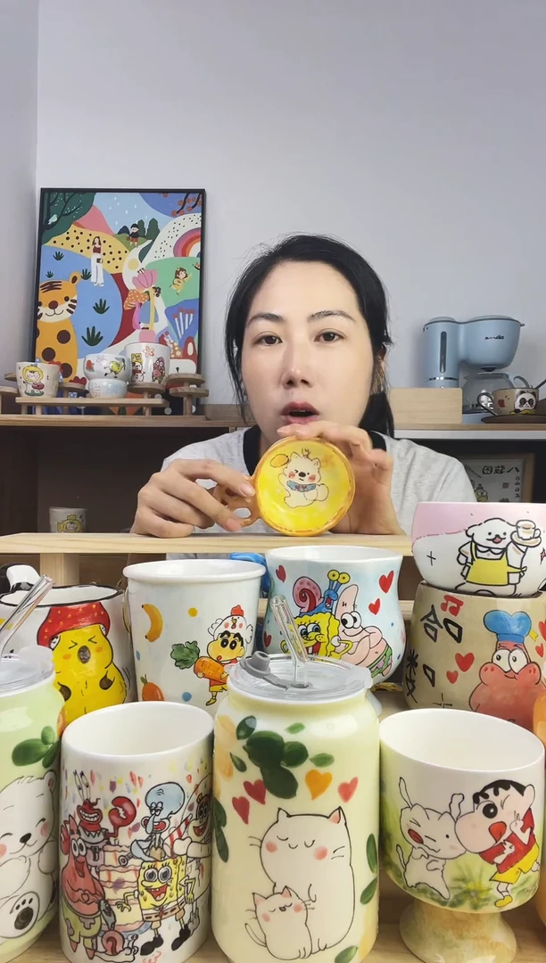 瓷片景德镇高温釉下彩陶瓷手绘卡通动物创意