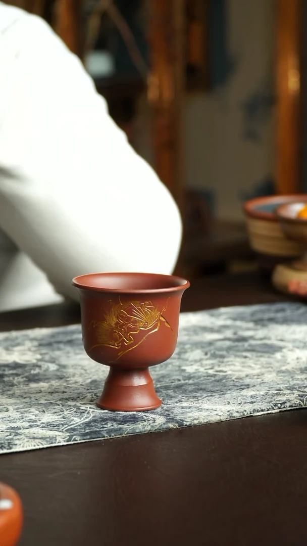 茶杯紫砂77号 特惠手刻朱泥杯系列 宜兴紫砂原矿作品