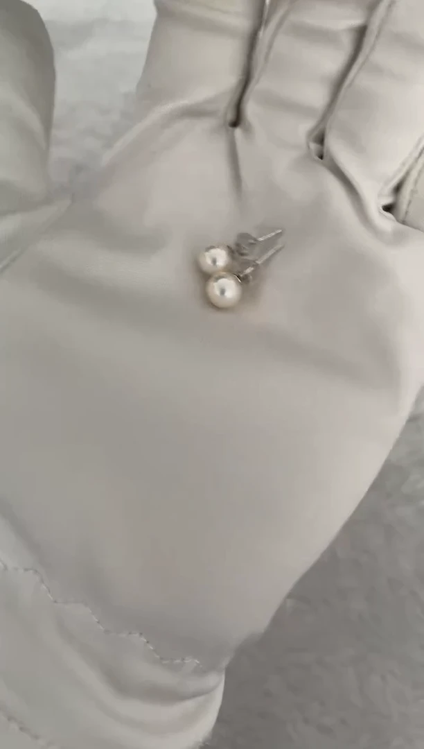 银S925镶嵌海水珍珠耳钉AK素钉6.5-7mm