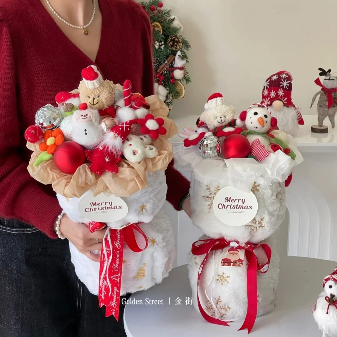 圣诞节花艺包装布 加厚款雪花绒布包装布 暖手花束包装布材料