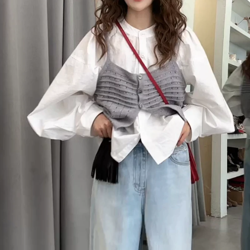 【山茶花】2025春夏新款韩版单排扣叠穿两件套LK2502035