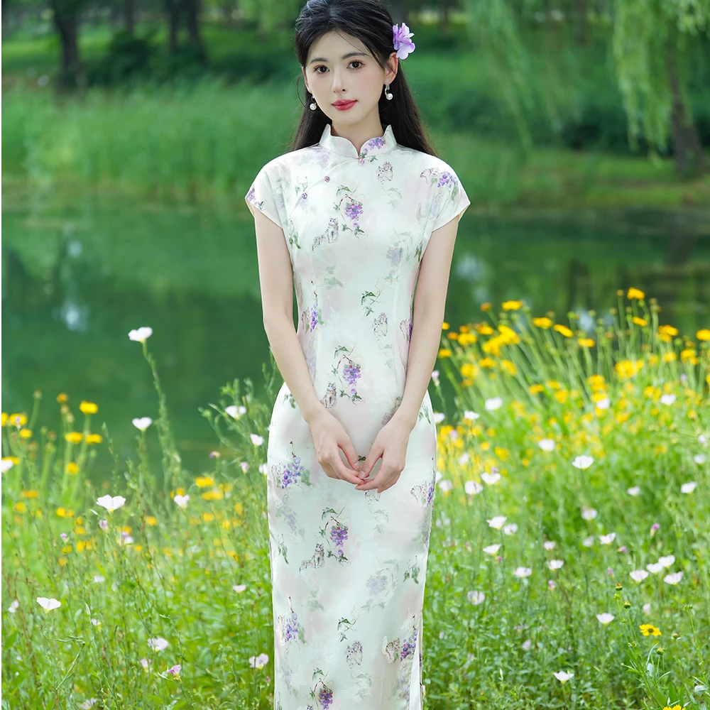 夏季短袖新中式花色旗袍优雅显瘦气质少女日常中国风正宗苏州旗袍