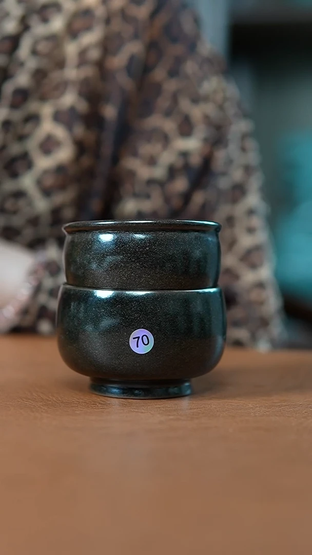 瓷片乌金釉平安缸杯+罗汉杯