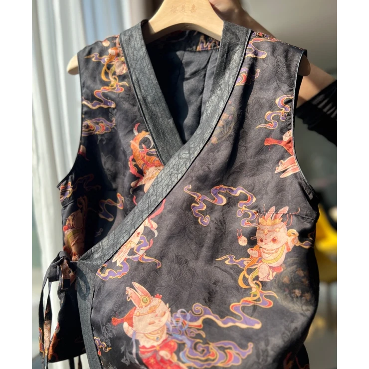 现货DY1914樱美嘉桑蚕丝香云纱真丝马甲国风新中式百搭小唐人