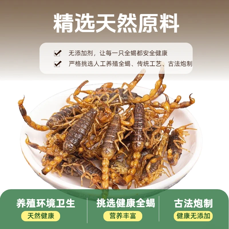 油炸蝎子伏牛山特色母蝎十足全活蝎现炸现发麻辣鲜香即食昆虫美食