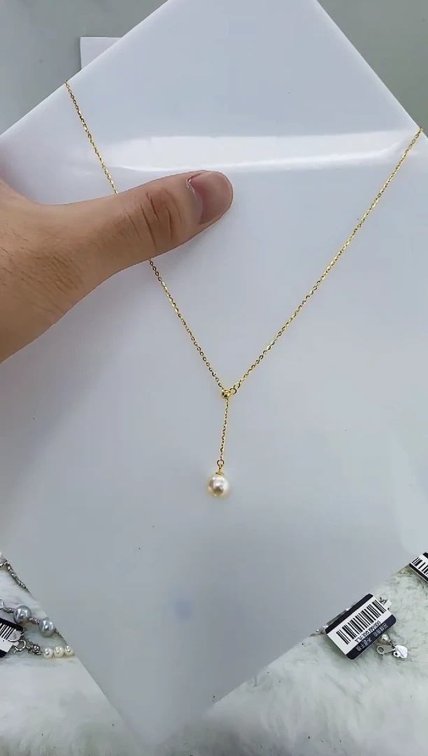 银S925镶嵌海水珍珠DA海水羽皇金Y链8-9 a759