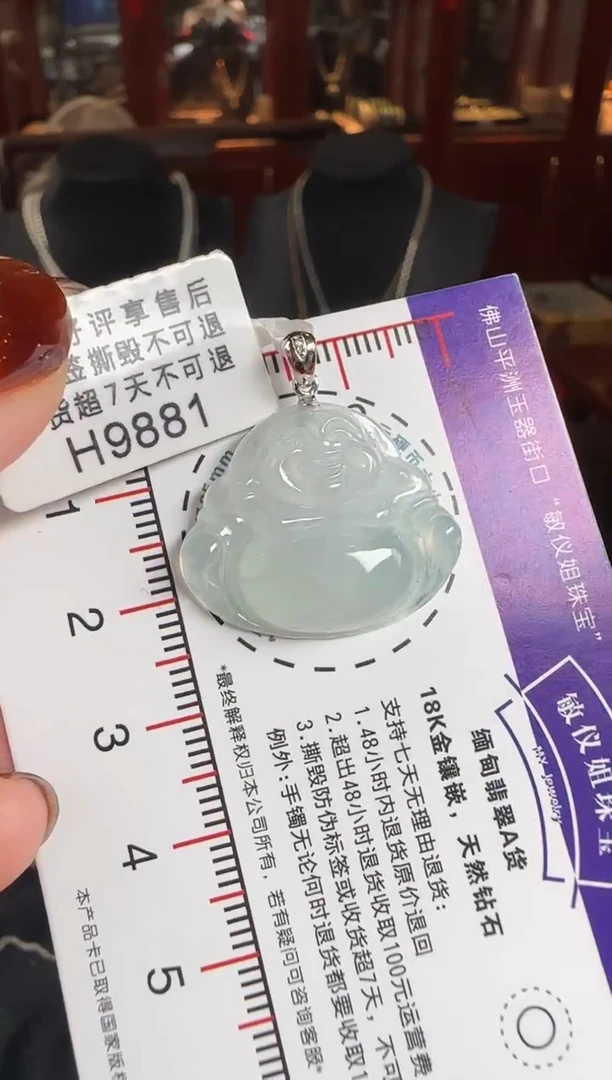 颈饰18K金镶嵌翡翠H9881冰绿佛公