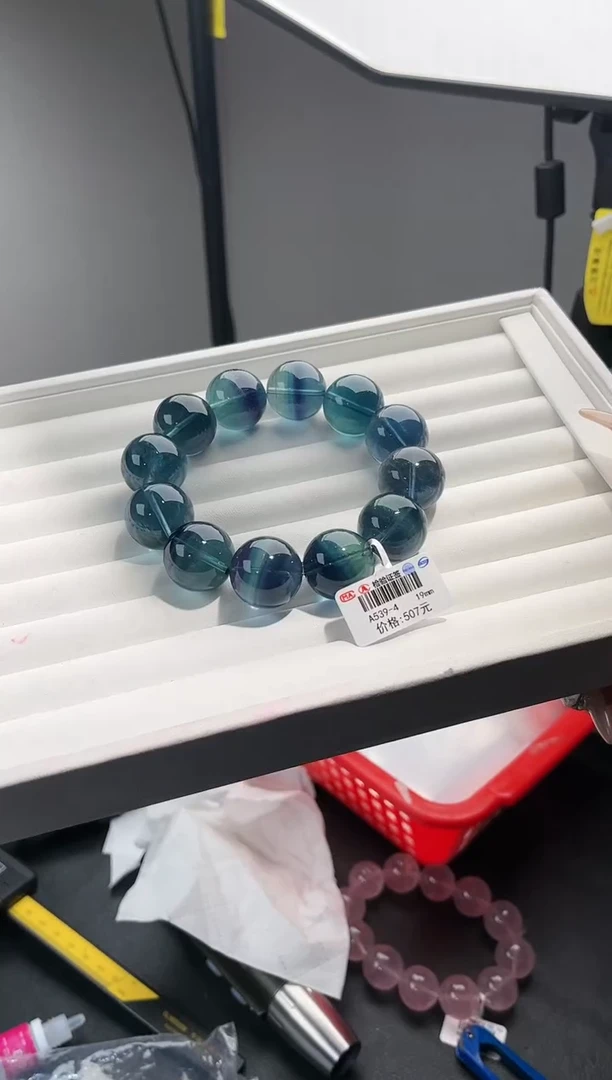【闪购商品】萤石手链未镶嵌多样性发一蓝绿萤石19mm