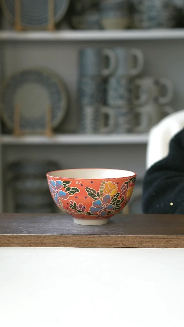 陶出意大利-手绘野蔷薇米饭碗11.5cm@4-2@