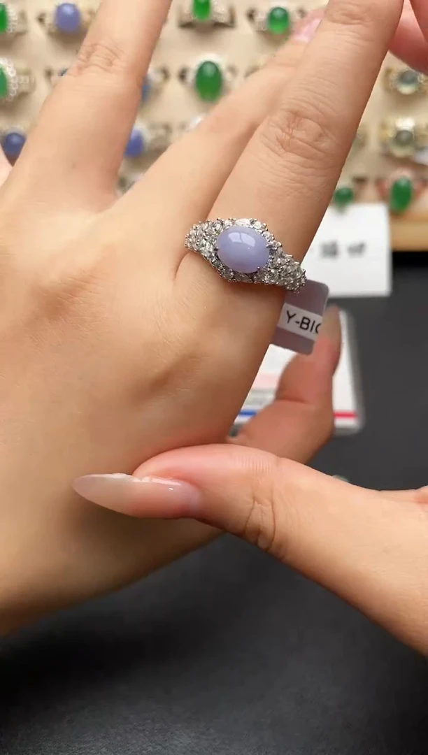 银S925镶嵌戒指翡翠一物一证一礼盒