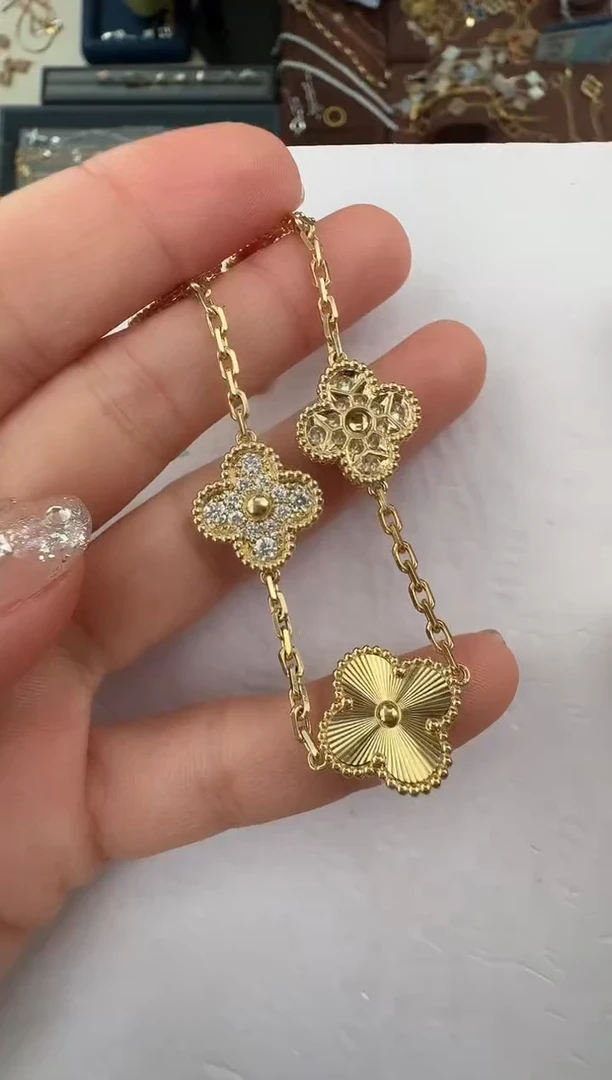 【闪购商品】钻石手链18K金镶嵌镭射间钻五花手链【高定版】