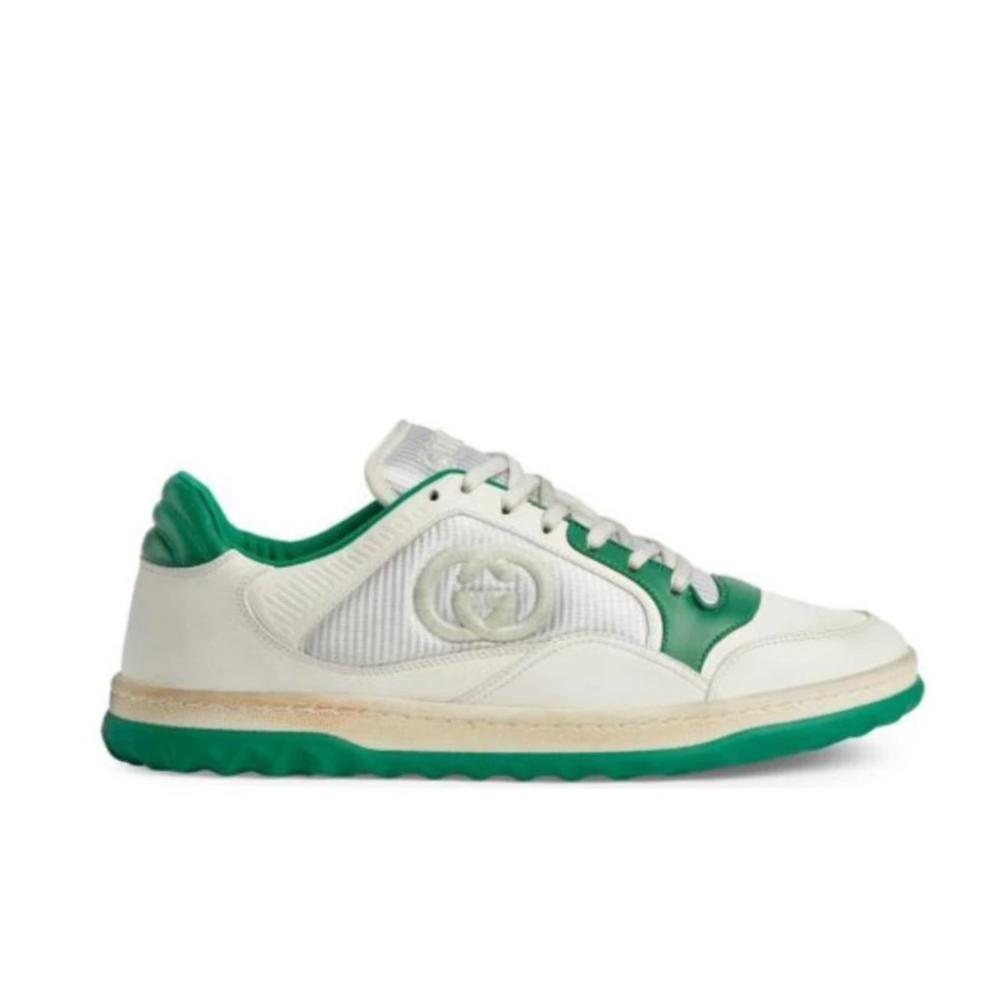 未使用 GUCCI/古驰 白绿色低帮系带时尚板鞋做旧版