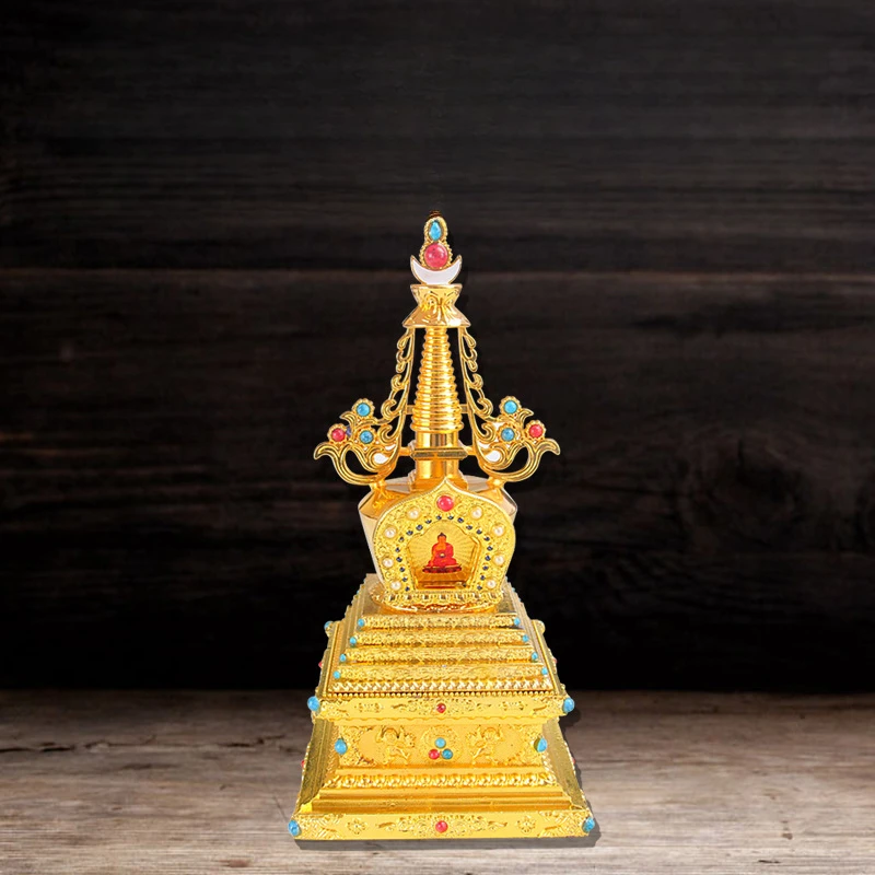 西藏包邮藏式摆件菩提塔舍利塔佛塔装藏舍利子嘎乌盒鎏金