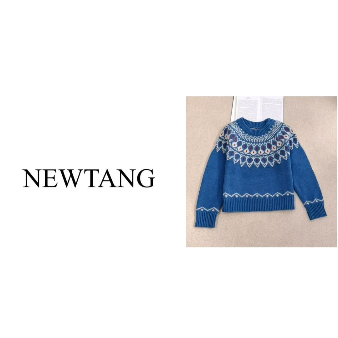 【锦上添花】368(含羊毛)北海道费尔岛复古提花毛衣女圆领上衣